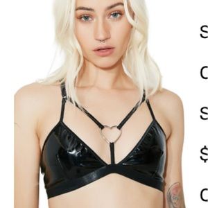 Dolls Kill “Midnight Love Bite” Vinyl Bra - Black with Heart hardware